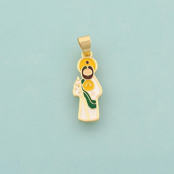 Gold Enamel Saint Jude Charms,Religious Jewelry,St.Juda Pendant for DIY Jewelry Making,18K Gold