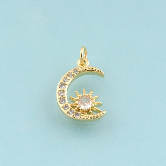 Gold CZ Moon Charms,Star Jewelry,Celestial Pendant for DIY Jewelry Making,18K Gold