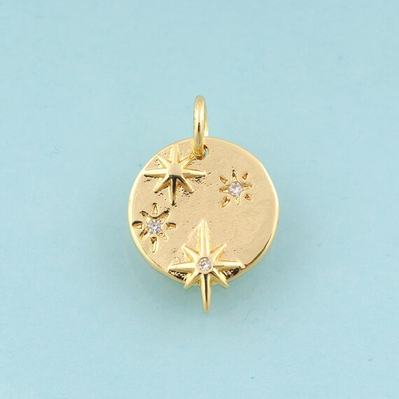 Gold CZ Round Charms,Star Jewelry,Star Pendant for DIY Jewelry Making,18K Gold