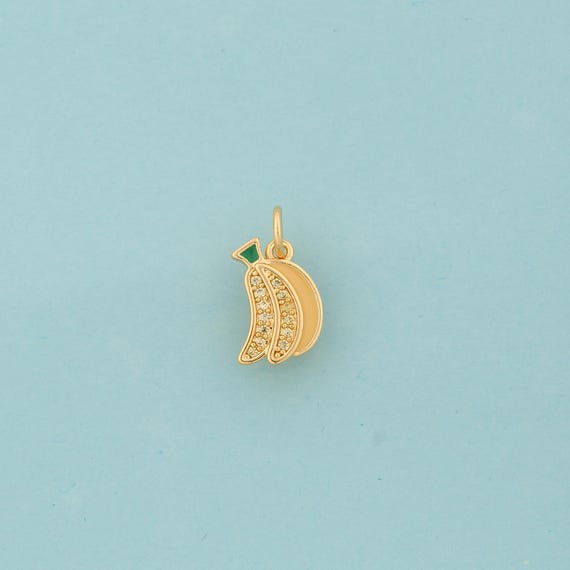 Gold Enamel Banana Charms,Fruit Jewelry,CZ Banana Pendant for DIY Jewelry Making,18K Gold