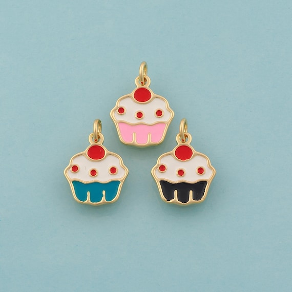 Gold Cake Charms,Dessert Jewelry,Enamel Sweet Pendant for DIY Jewelry Making,18K Gold