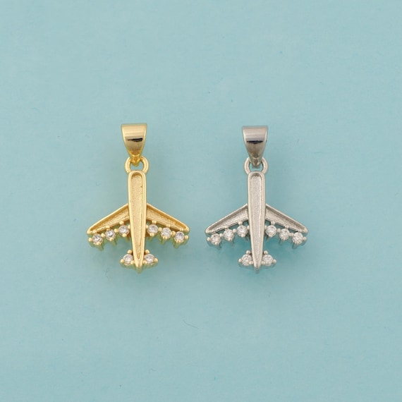 Gold CZ Airplane Charms,Airplane Jewelry,Airplane Pendant for DIY Jewelry Making,18K Gold