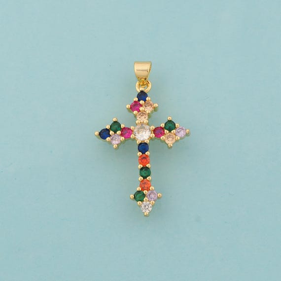 Gold CZ Cross Charms,Religious Jewelry,Christian Pendant for DIY Jewelry Making,18K Gold