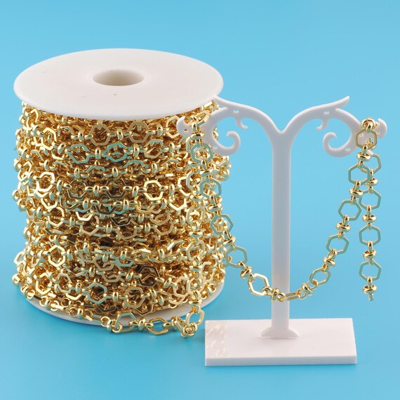 Gold Hexagon Chain,Special Jewelry Chain,Semi-Finished Product Chain for DIY Jewelry Making,18K Gold