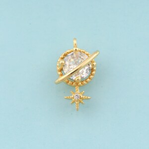 Gold CZ Saturn Charms,Polaris Jewelry,Star Pendant for DIY Jewelry Making,18K Gold
