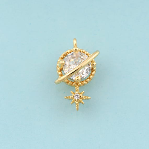 Gold CZ Saturn Charms,Polaris Jewelry,Star Pendant for DIY Jewelry Making,18K Gold