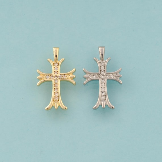 Gold CZ Cross Charms,Religious Jewelry,Christian Pendant for DIY Jewelry Making,18K Gold