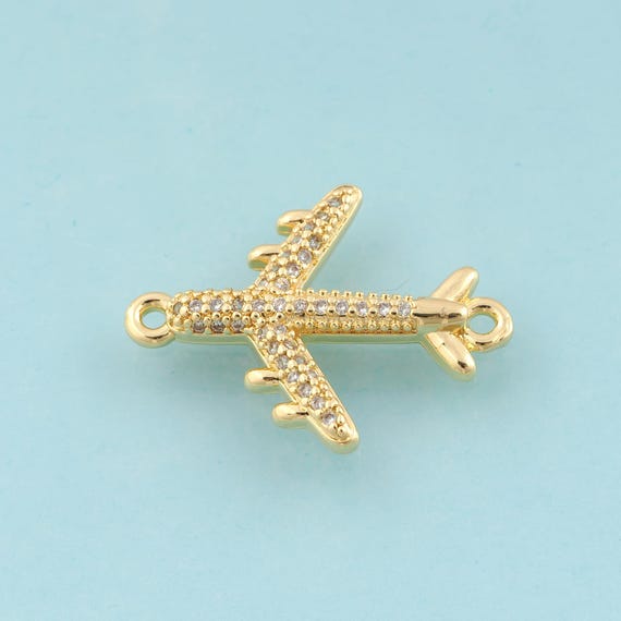 Gold CZ Airplane Connector,Airplane Jewelry Connector,Airplane Connector for DIY Jewelry Making,18K Gold