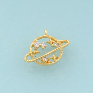 Gold CZ Saturn Charms,Star Jewelry,Celestial Pendant for DIY Jewelry Making,18K Gold