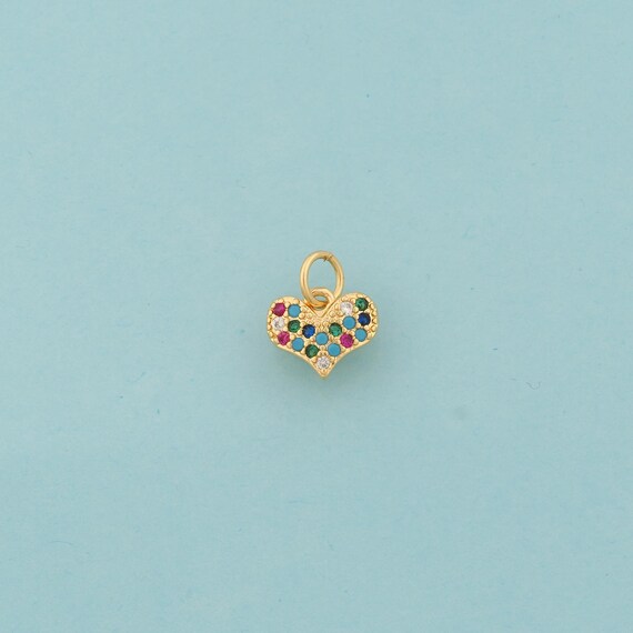 Gold CZ Heart Charms,Minimalist Jewelry,Love Pendant for DIY Jewelry Making,18K Gold