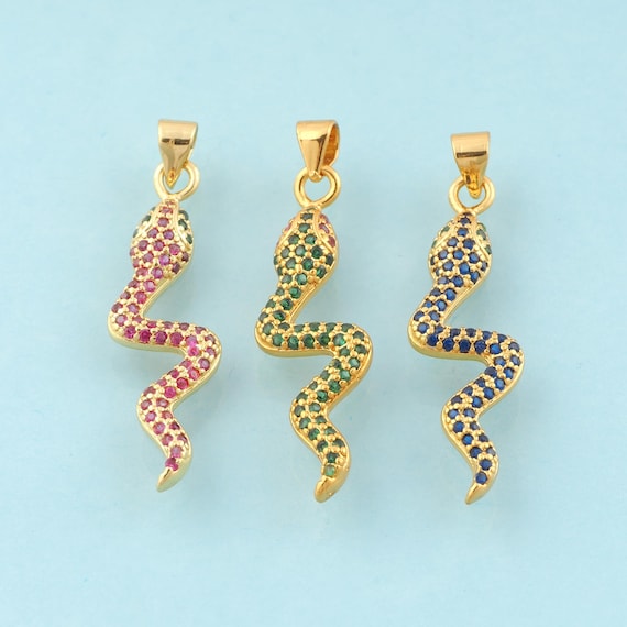 Gold CZ Snake Charms,Animal Jewelry,Snake Pendant for DIY Jewelry Making,18K Gold