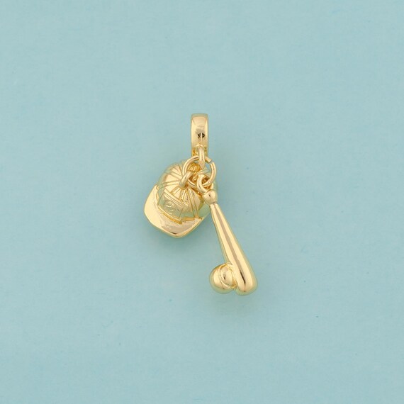 Gold Baseball Charms,Baseball Hat Jewelry,Baseball Bat Pendant for DIY Jewelry Making,18K Gold