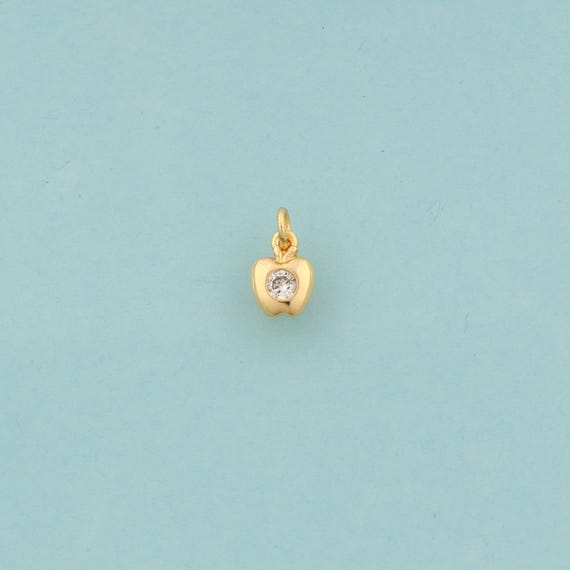 Gold CZ Apple Charms,Fruit Jewelry,Apple Pendant for DIY Jewelry Making,18K Gold