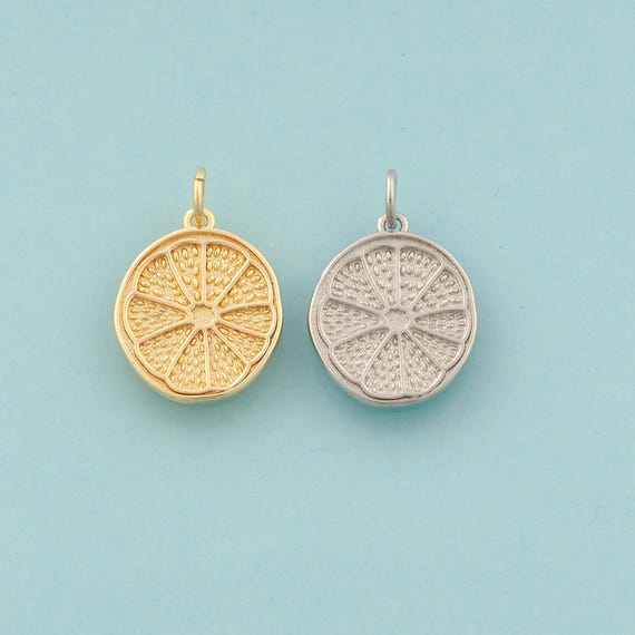 Gold Lemon Slice Charms,Fruit Jewelry,Lemon Slice Pendant for DIY Jewelry Making,18K Gold