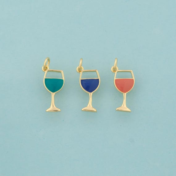 Gold Enamel Goblet Charms,Wine Glass Jewelry,Goblet Pendant for DIY Jewelry Making,18K Gold