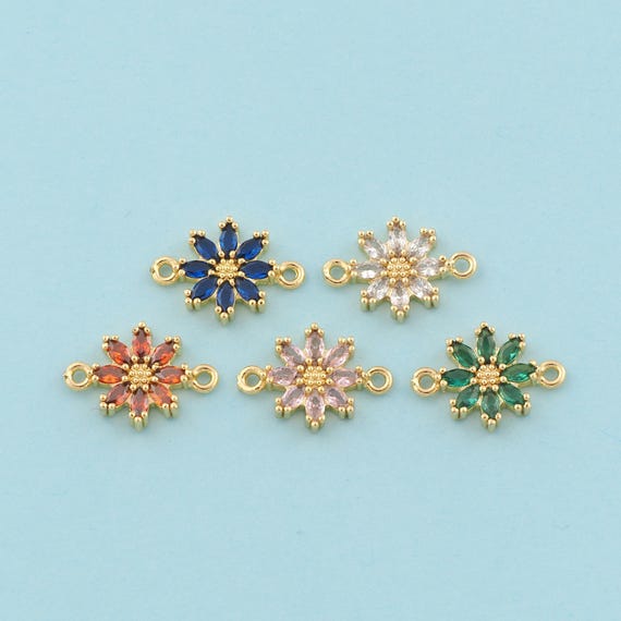 Gold CZ Flower Connector,Flower Jewelry Connector,Flower Connector for DIY Jewelry Making,18K Gold