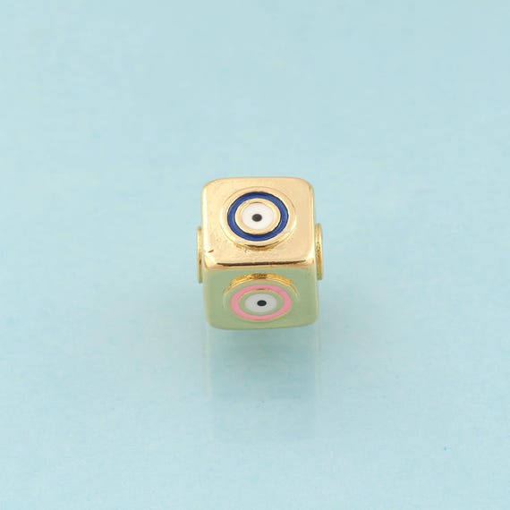 Enamel Evil Eye Spacer Beads,Devil Eye Beads,Square Beads for DIY Jewelry Making,18K Gold