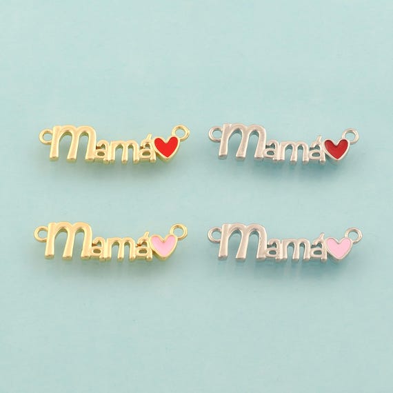 Gold MAMA Connector,Enamel Heart Jewelry Connector,Letter Connector for DIY Jewelry Making,18K Gold