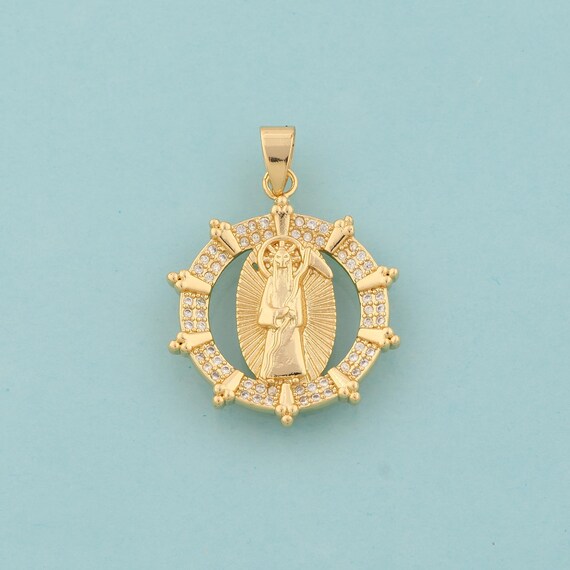 Gold CZ Santa Muerte Charms,Santa Muerte Jewelry,Santa Muerte Pendant for DIY Jewelry Making,18K Gold