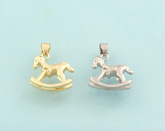 Dijes de caballo balancín de oro, joyería de caballo, colgante de caballo balancín para hacer joyas DIY, oro de 18 quilates