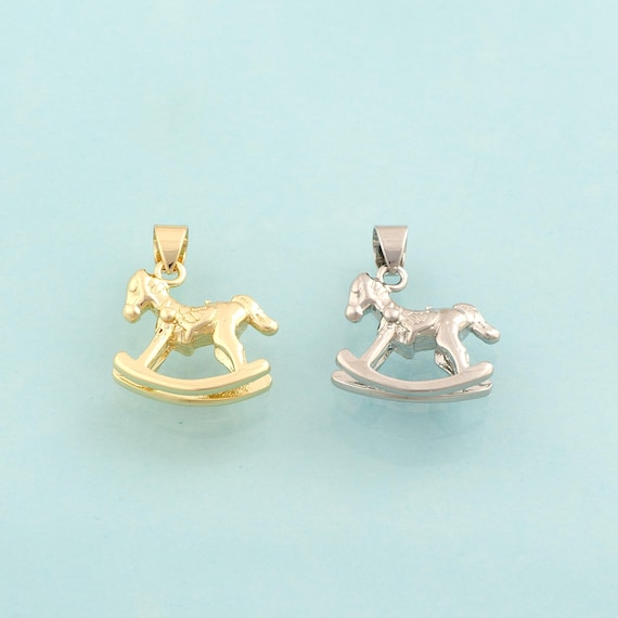 Gold Rocking Horse Charms,Horse Jewelry,Rocking Horse Pendant for DIY Jewelry Making,18K Gold