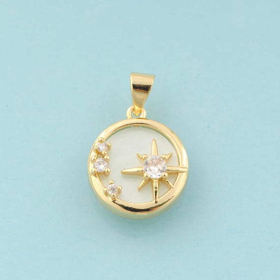 Gold CZ Polaris Charms,Star Jewelry,Fritillary Round Pendant for DIY Jewelry Making,18K Gold