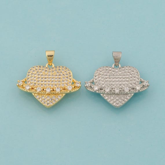 Gold CZ Heart Charms,Love Jewelry,Heart Pendant for DIY Jewelry Making,18K Gold