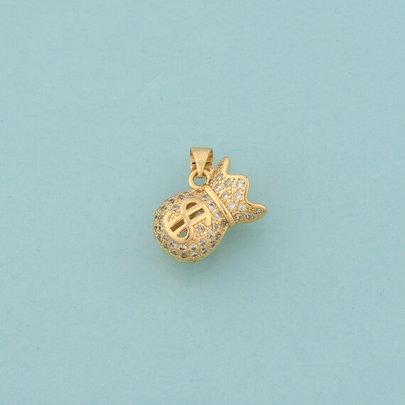 Gold CZ Money Bag Charms,Money Bag Jewelry,Money Bag Pendant for DIY Jewelry Making,18K Gold