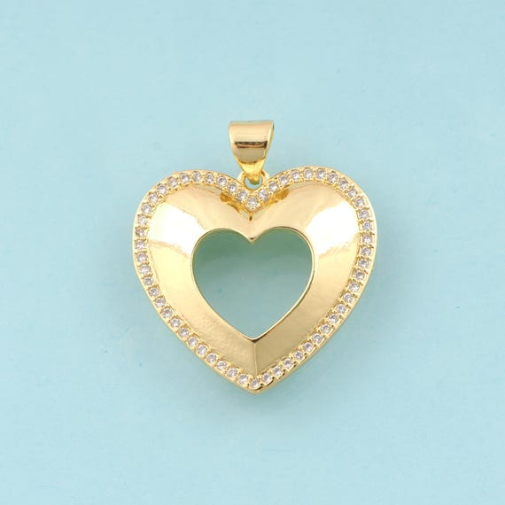 Gold CZ Heart Charms,Heart Jewelry,Heart Pendant for DIY Jewelry Making,18K Gold