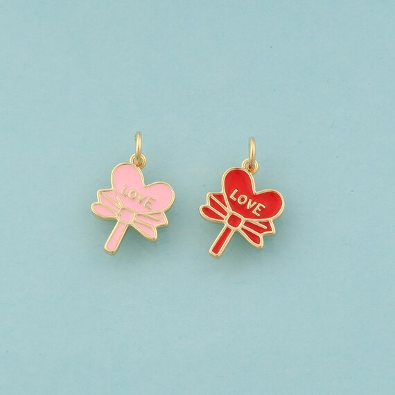 Gold Heart Charms,Love Jewelry,Enamel Letter Pendant for DIY Jewelry Making,18K Gold