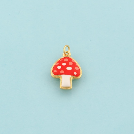 Gold Mushroom Charms,Mushroom Jewelry,Enamel Mushroom Pendant for DIY Jewelry Making,18K Gold