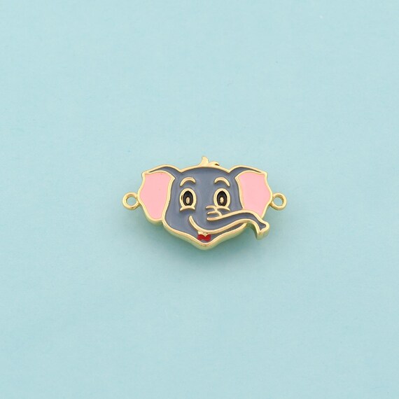 Gold Elephant Connector,Enamel Animal Jewelry Connector,Elephant Connector for DIY Jewelry Making,18K Gold