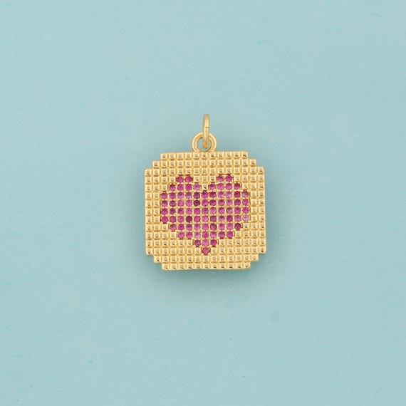 Gold CZ Heart Charms,Heart Jewelry,Heart Pendant for DIY Jewelry Making,18K Gold