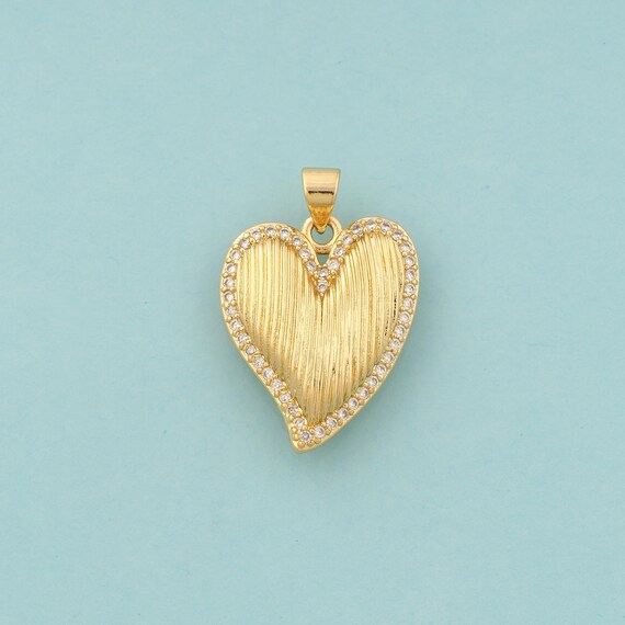 Gold CZ Heart Charms,Love Jewelry,Heart Pendant for DIY Jewelry Making,18K Gold