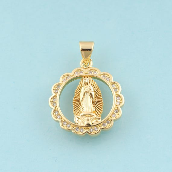 Gold CZ Virgin Mary Charms,Religious Jewelry,Catholic Pendant for DIY Jewelry Making,18K Gold