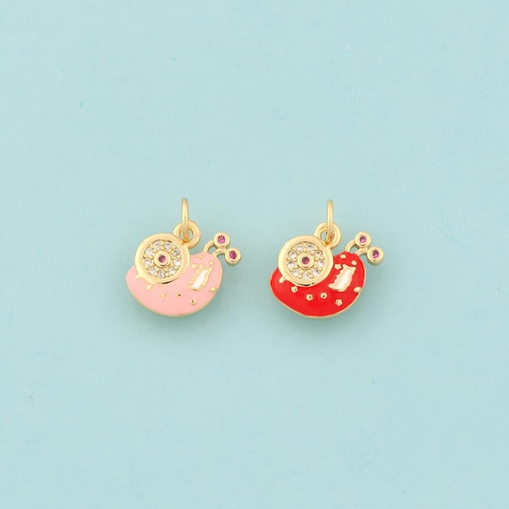 Gold CZ Snail Charms,Animal Jewelry,Enamel Snail Pendant for DIY Jewelry Making,18K Gold