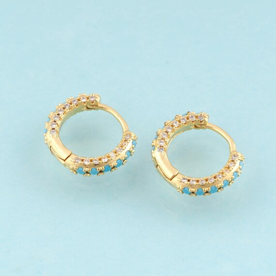 Gold CZ Hoop Earrings,Hugging Hoop Jewelry Earrings,Hoop Earrings,Gift for Her,18K Gold
