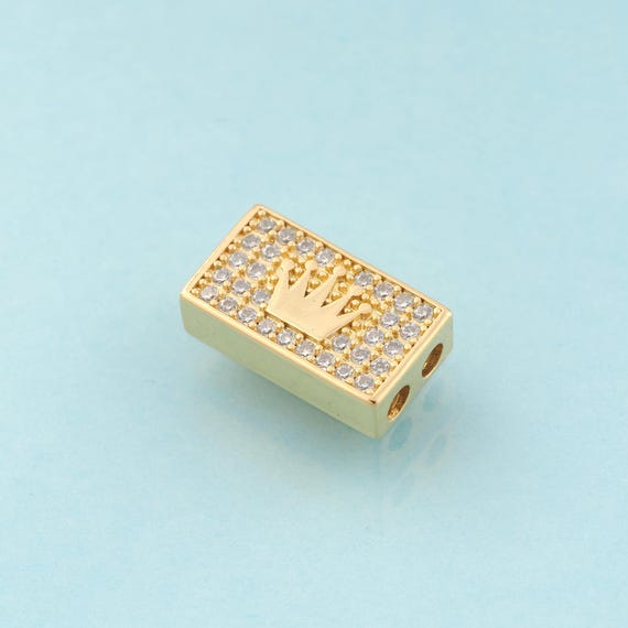CZ Crown Spacer Beads,Hollow Beads,Square Beads for DIY Jewelry Making,18K Gold