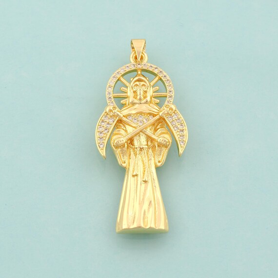 Gold CZ Saint Death Charms,Saint Death Jewelry,Saint Death Pendant for DIY Jewelry Making,18K Gold