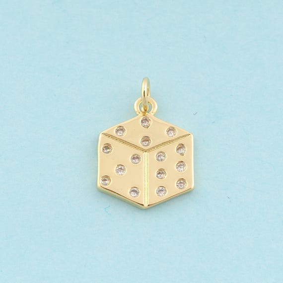 Gold CZ Dice Charms,Dice Jewelry,Square Pendant for DIY Jewelry Making,18K Gold