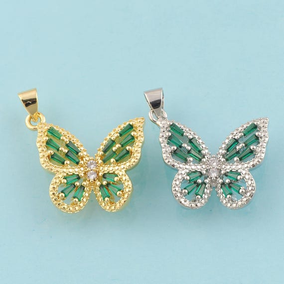 Gold CZ Butterfly Charms,Insect Jewelry,Butterfly Pendant for DIY Jewelry Making,18K Gold & Rhodium