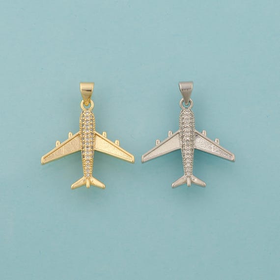 Gold CZ Airplane Charms,Airplane Jewelry,Airplane Pendant for DIY Jewelry Making,18K Gold