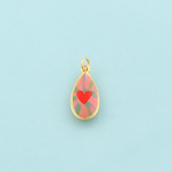 Gold Water Drop Charms,Tear Drop Jewelry,Enamel Heart Pendant for DIY Jewelry Making,18K Gold