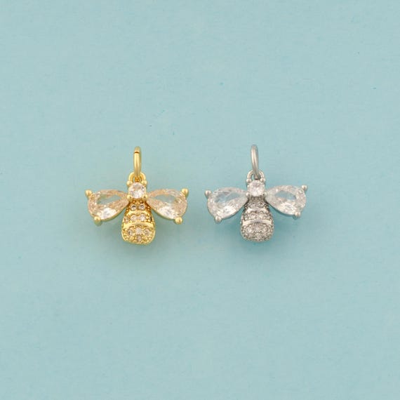 Gold CZ Bee Charms,Insect Jewelry,Bee Pendant for DIY Jewelry Making,18K Gold