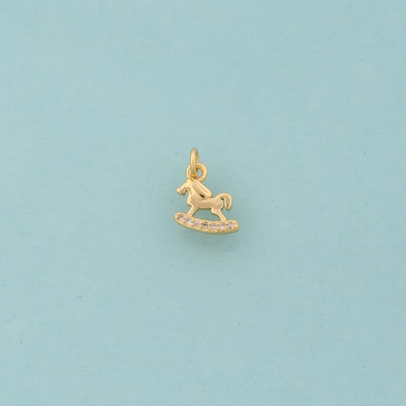 Gold CZ Rocking Horse Charms,Horse Jewelry,Rocking Horse Pendant for DIY Jewelry Making,18K Gold