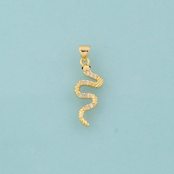 Gold CZ Snake Charms,Animal Jewelry,Snake Pendant for DIY Jewelry Making,18K Gold