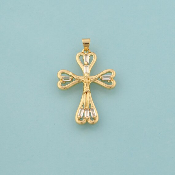 Gold CZ Cross Charms,Victim Jewelry,Christian Pendant for DIY Jewelry Making,18K Gold