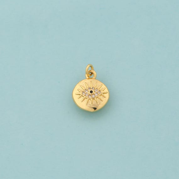 Gold CZ Evil Eye Charms,Devil Eye Jewelry,Round Pendant for DIY Jewelry Making,18K Gold