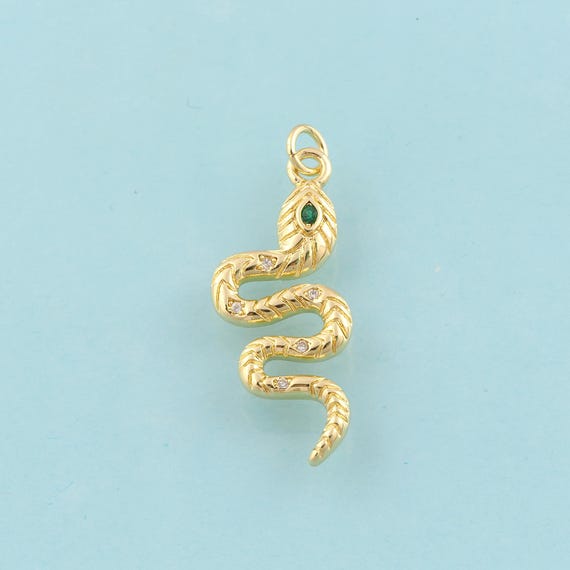 Gold CZ Snake Charms,Animal Jewelry,Snake Pendant for DIY Jewelry Making,18K Gold