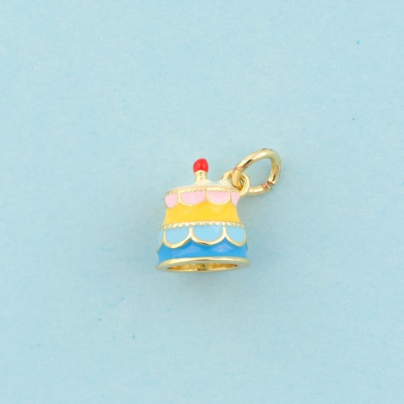 Gold Enamel Cake Charms,Cake Jewelry,Cake Pendant for DIY Jewelry Making,18K Gold